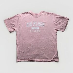 Vintage Y2K Six Flags St Louis Pink T-Shirt Mens 2XL Theme Park Souvenir Tee